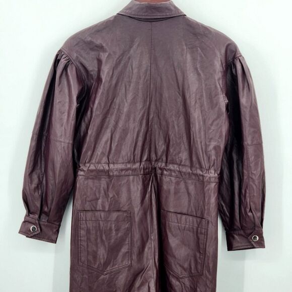 Asos Jumpsuit Size 0 Womens Dark Burgundy Red Faux Leather Drawstring Wide Leg - Picture 4 of 10